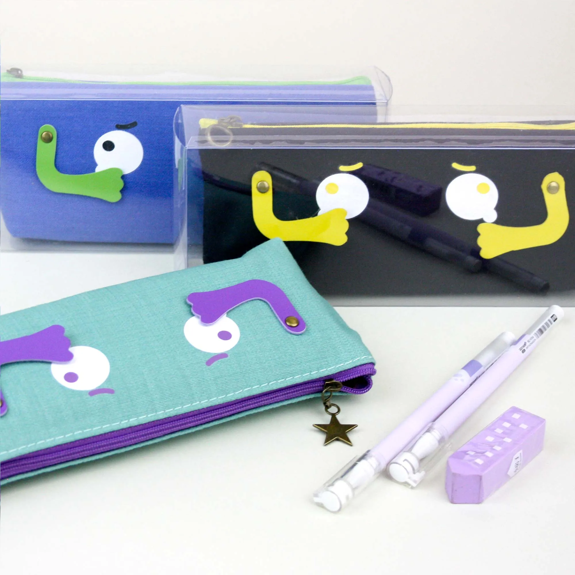 Playful Character Faces Pencil Cases - Assorted Designs