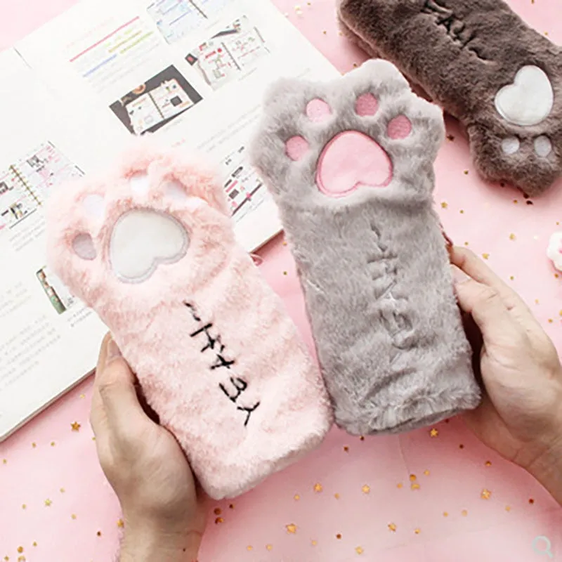 Plush Cat Paw Pencil Bag