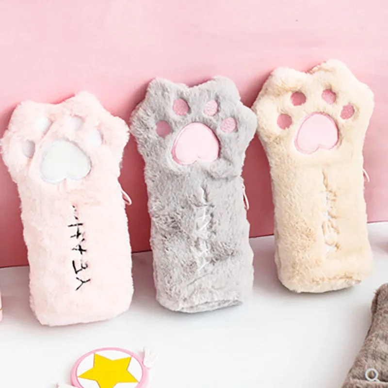 Plush Cat Paw Pencil Bag