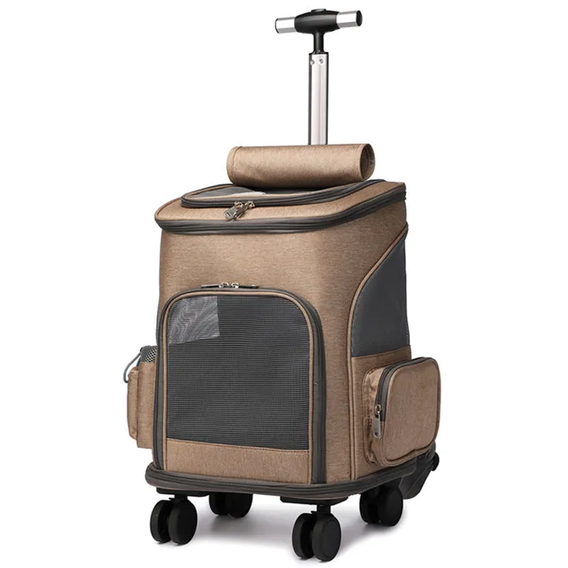 Portable Folding Trolley Pet Backpack for Traveling With Universal Wheel Trolley Pet Bag