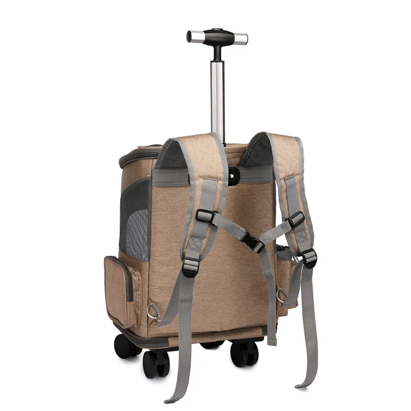 Portable Folding Trolley Pet Backpack for Traveling With Universal Wheel Trolley Pet Bag