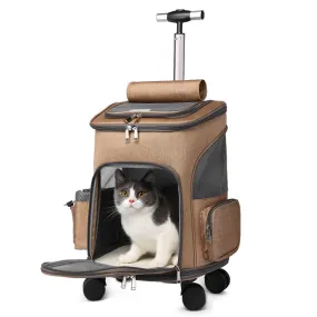 Portable Folding Trolley Pet Backpack for Traveling With Universal Wheel Trolley Pet Bag