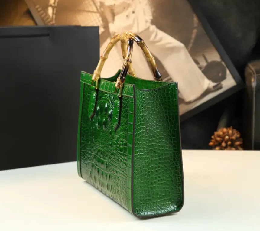 Pre Order:  Bamboo Handle Faux Crocodile Bag