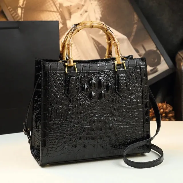 Pre Order:  Bamboo Handle Faux Crocodile Bag