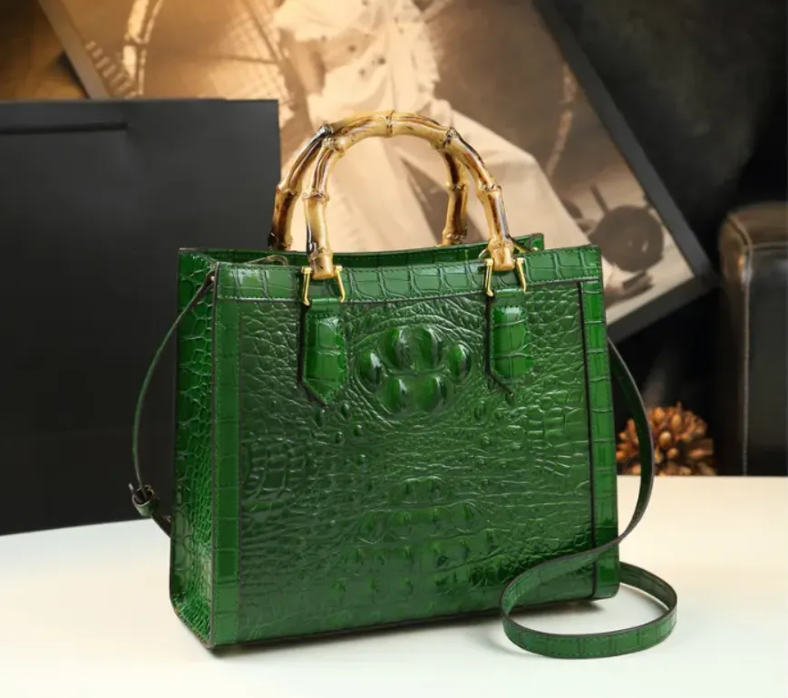 Pre Order:  Bamboo Handle Faux Crocodile Bag