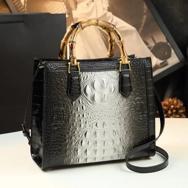 Pre Order:  Bamboo Handle Faux Crocodile Bag