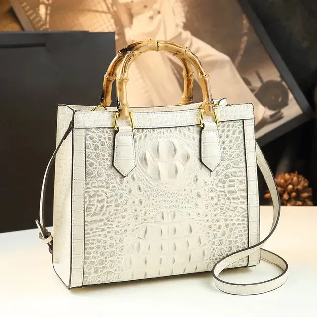 Pre Order:  Bamboo Handle Faux Crocodile Bag