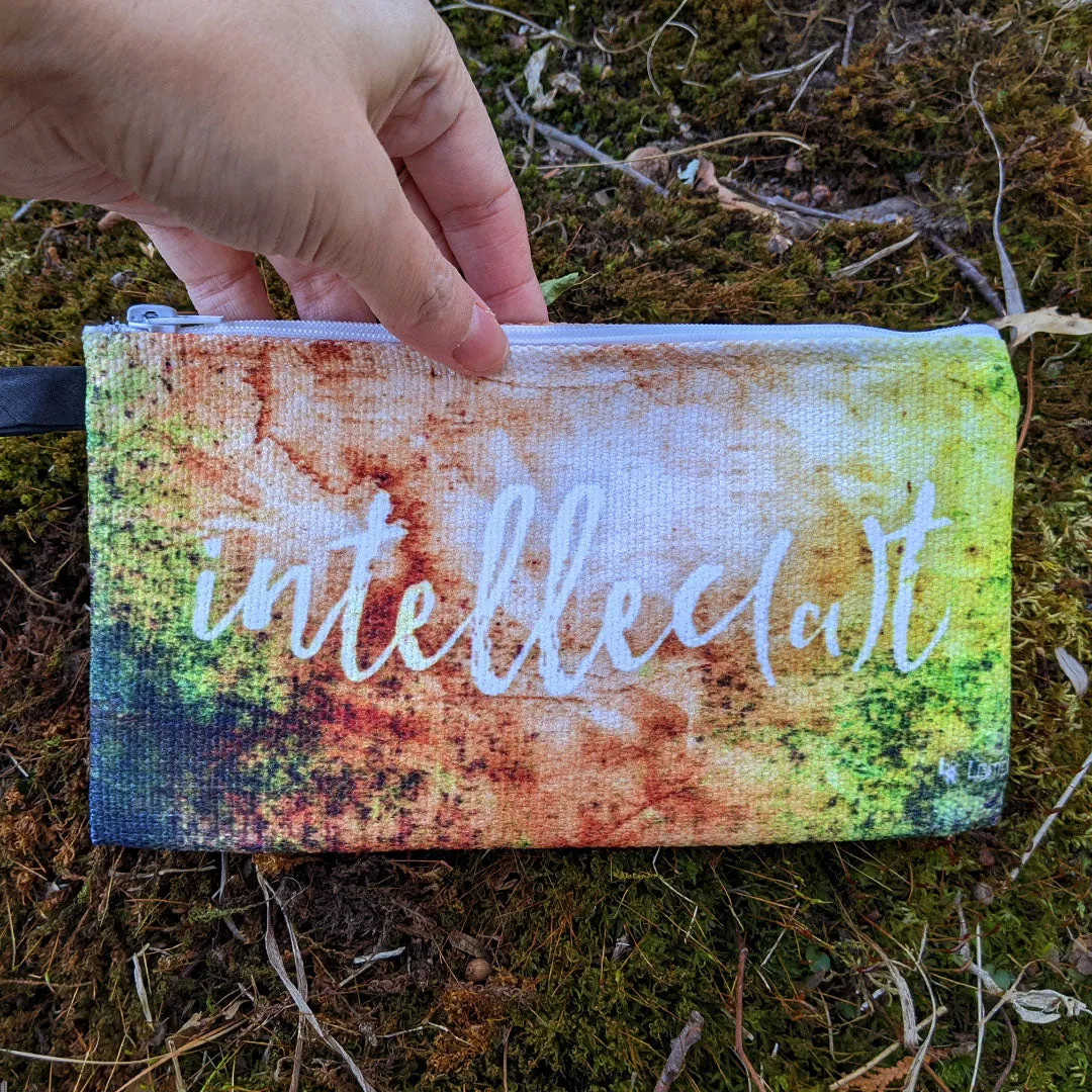 "Intellecat" Small Zipper Pouch - Hipster Cat Pencil Case - Makeup Bag