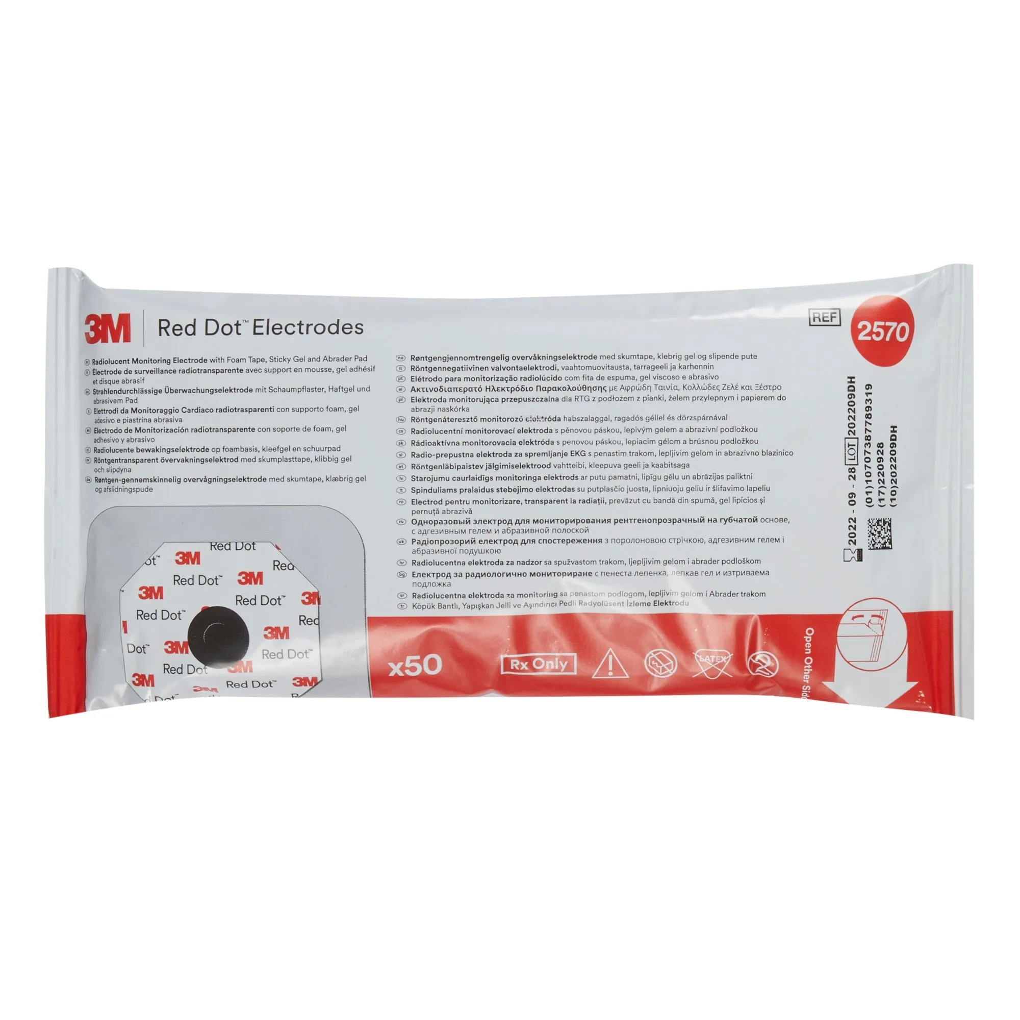 Red Dot™ Monitoring Electrode, Multipurpose, with Sticky Gel, Radiolucent Stud, Skin Prep Surface