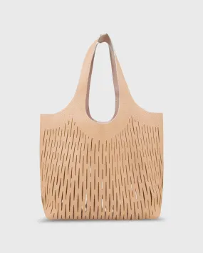 Reversible Laser-Cut Bucket Bag in Camel/Blush Leather