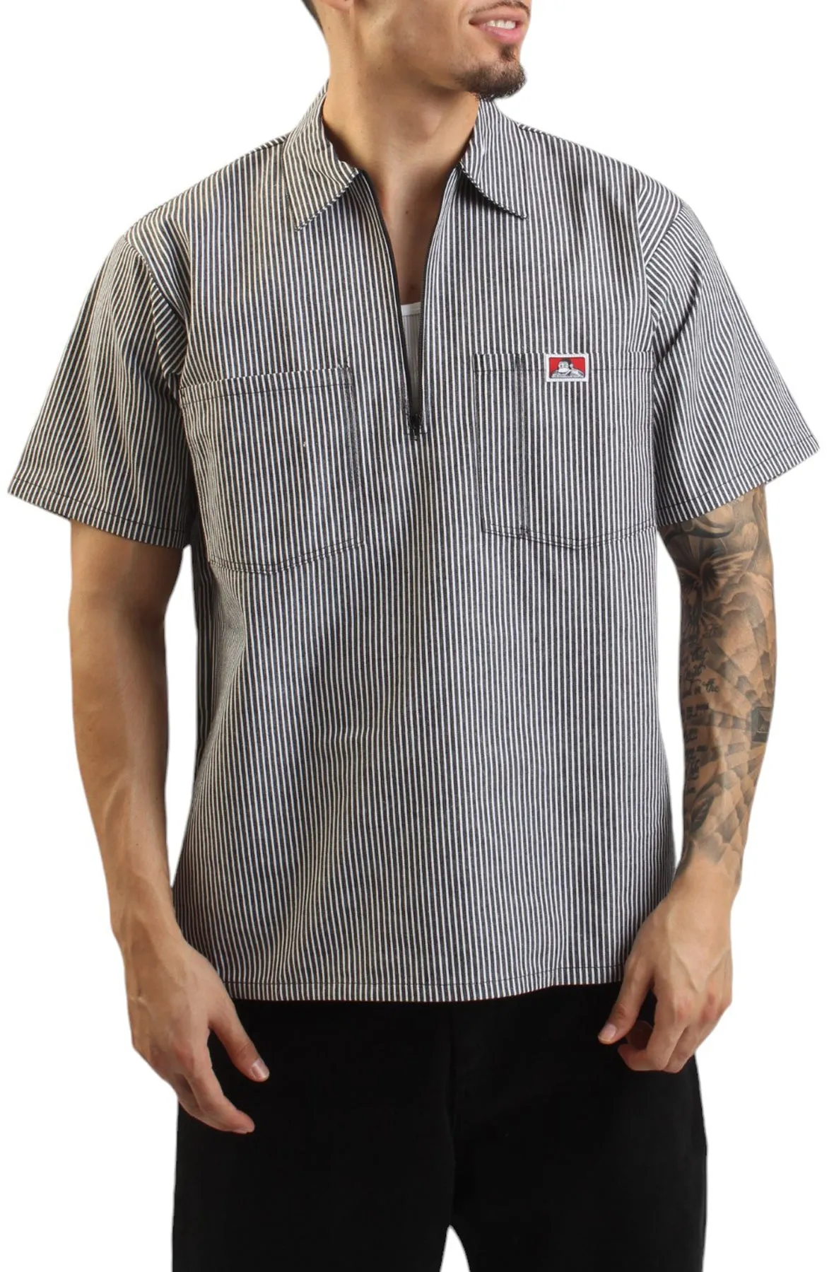 Short Sleeve ½ Zip Striped Work Shirt