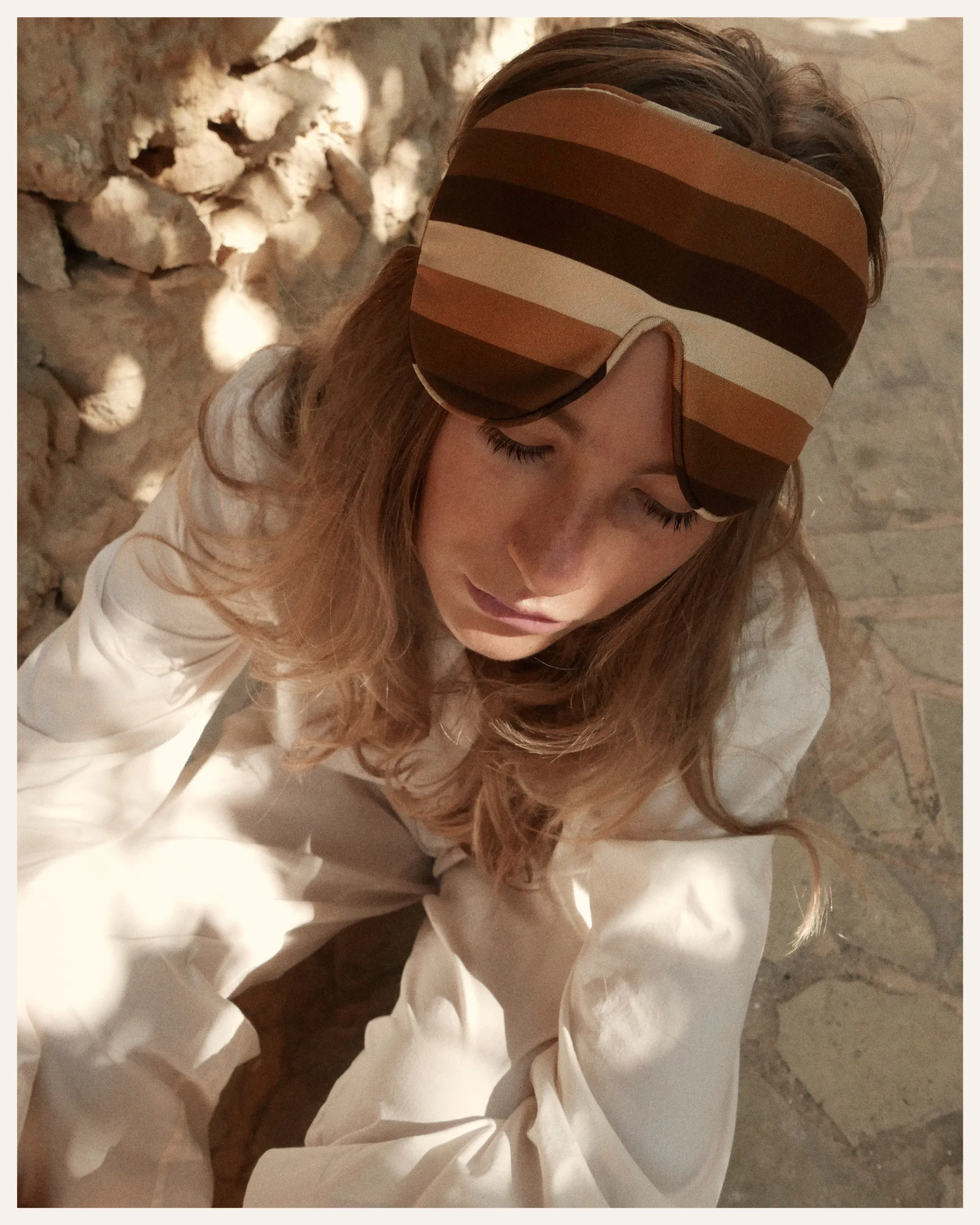 Silk Sleep Mask | Lepus Camel Brown Stripes