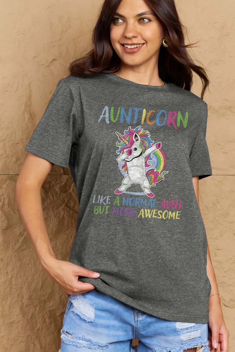 Simply Love Full Size AUNTICORN LIKE A NORMAL AUNT BUT MORE AWESOME Graphic Cotton Tee