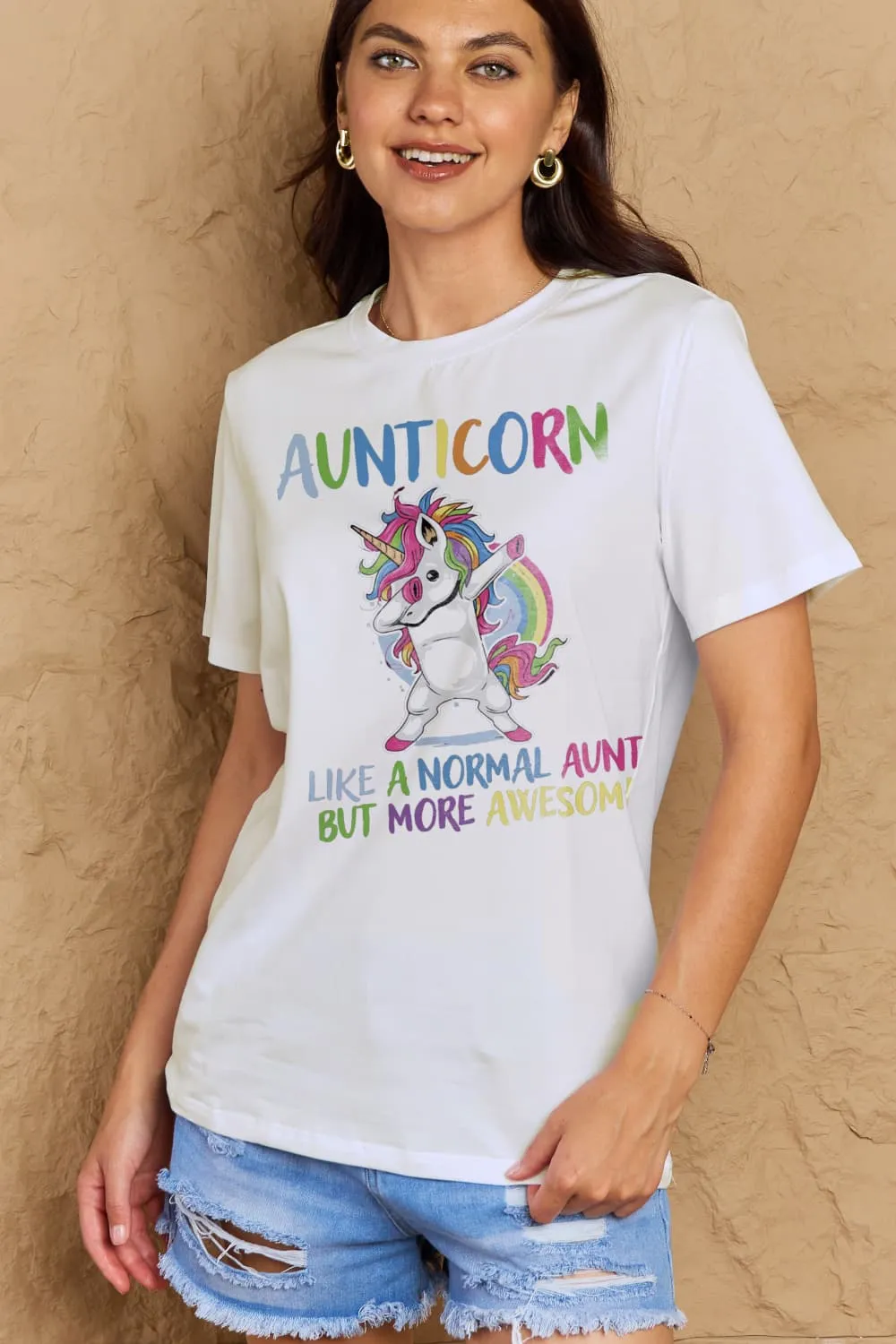 Simply Love Full Size AUNTICORN LIKE A NORMAL AUNT BUT MORE AWESOME Graphic Cotton Tee