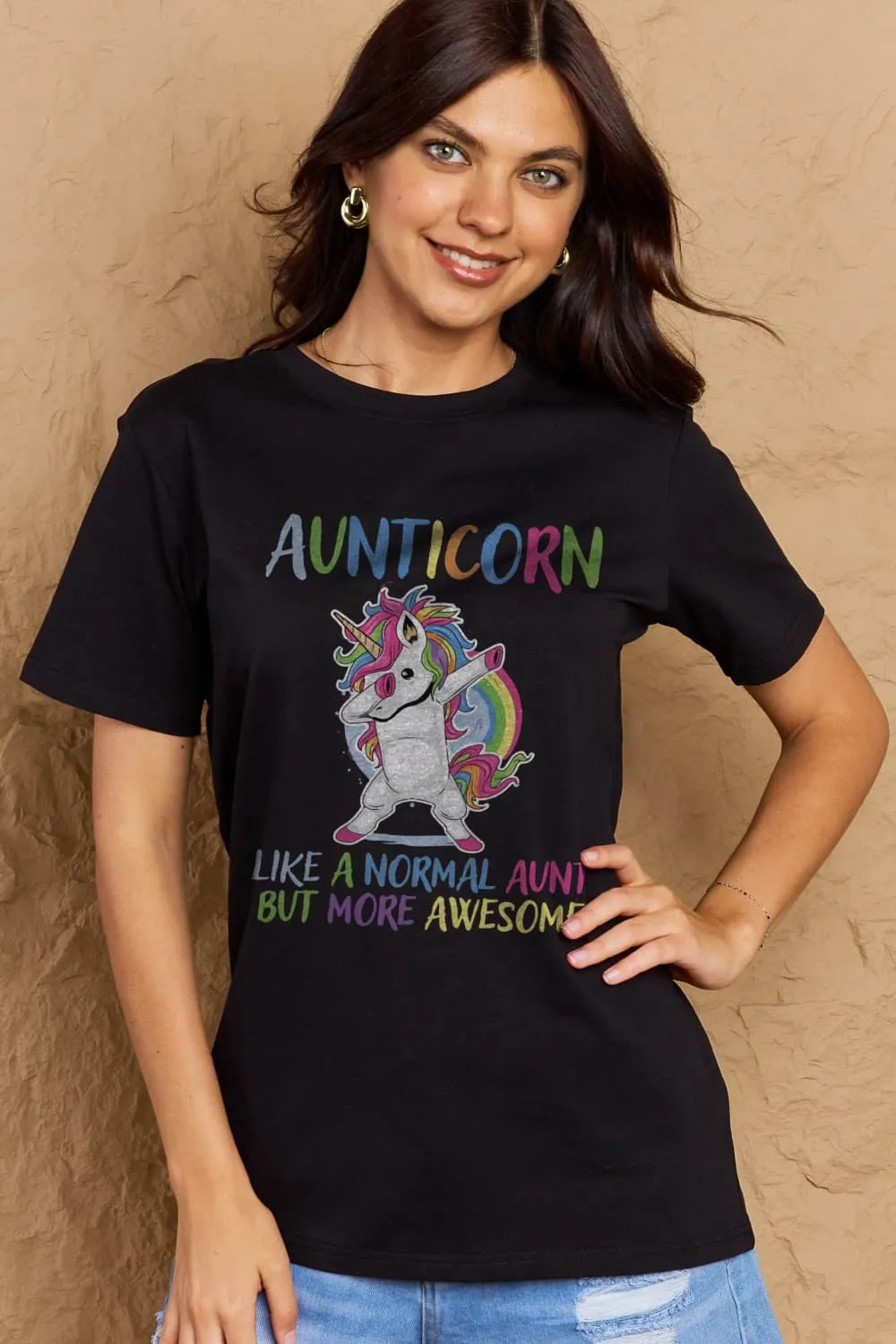 Simply Love Full Size AUNTICORN LIKE A NORMAL AUNT BUT MORE AWESOME Graphic Cotton Tee