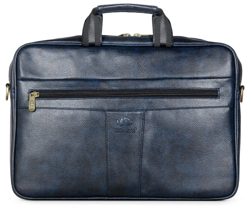 Single: Faux Leather 14 inch Laptop Messenger Bag - Water Resistant, Organized Design | Adjustable Strap | 14 inch | Icon Blue