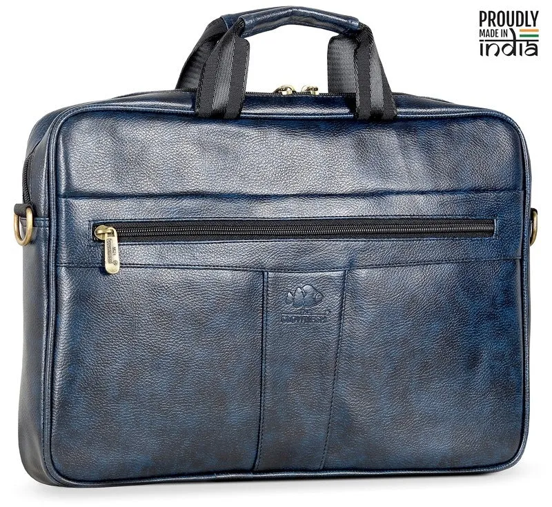 Single: Faux Leather 14 inch Laptop Messenger Bag - Water Resistant, Organized Design | Adjustable Strap | 14 inch | Icon Blue