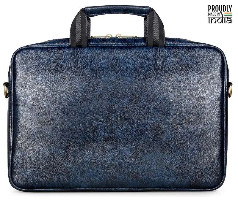 Single: Faux Leather 14 inch Laptop Messenger Bag - Water Resistant, Organized Design | Adjustable Strap | 14 inch | Icon Blue