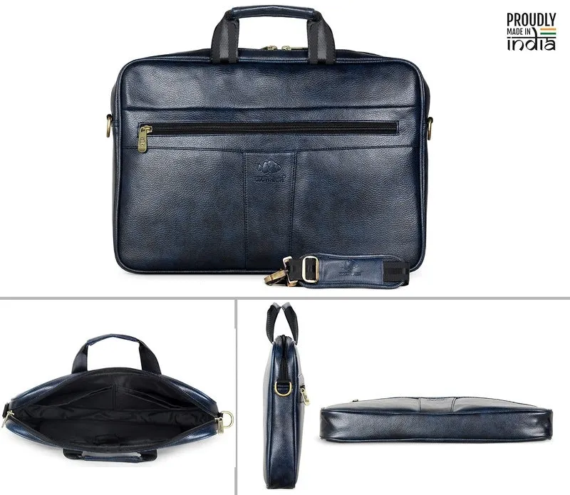 Single: Faux Leather 14 inch Laptop Messenger Bag - Water Resistant, Organized Design | Adjustable Strap | 14 inch | Icon Blue