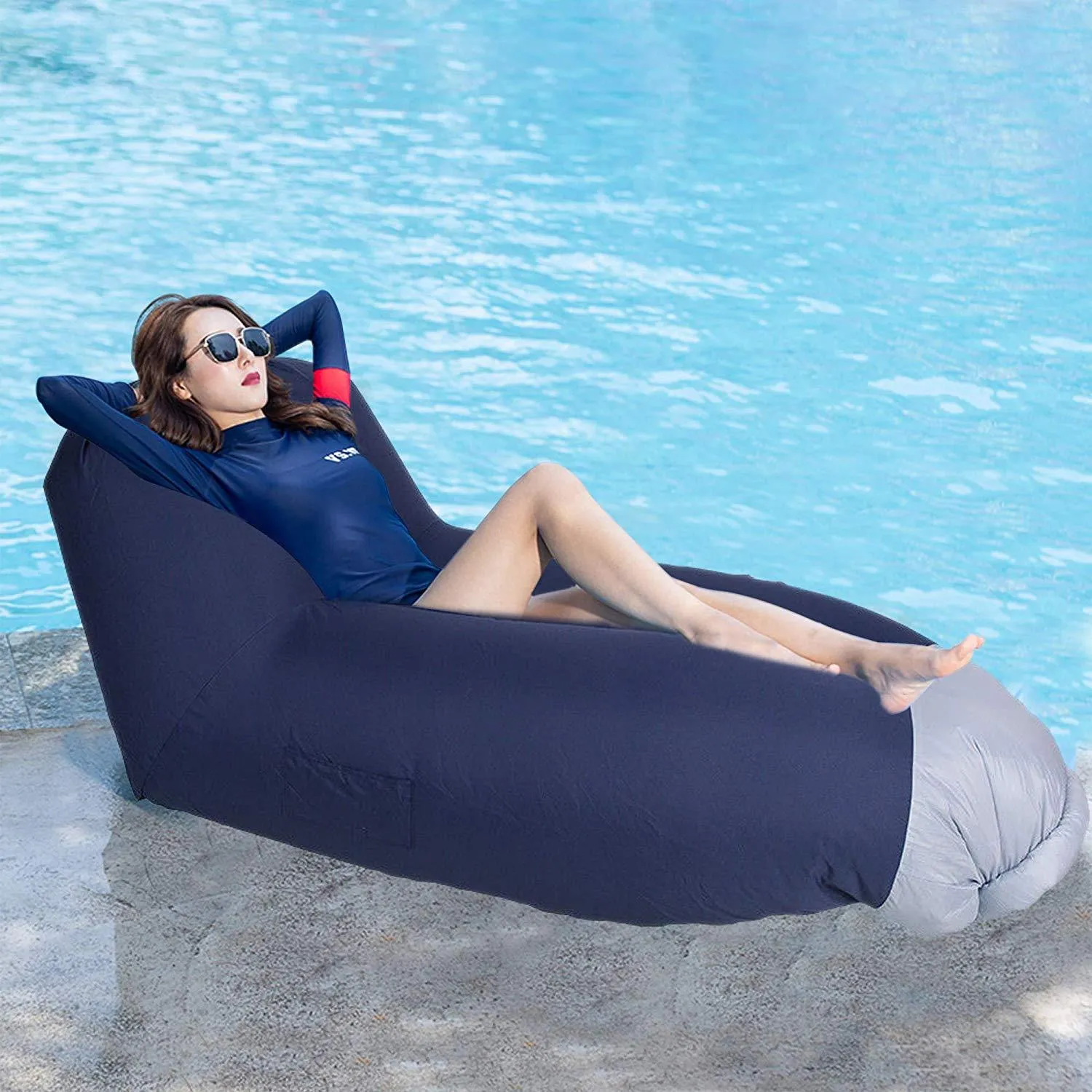 Summer Outdoor Inflatable Lounger Seat Air Mattress Lounge Chair Sofa with Storage Bag