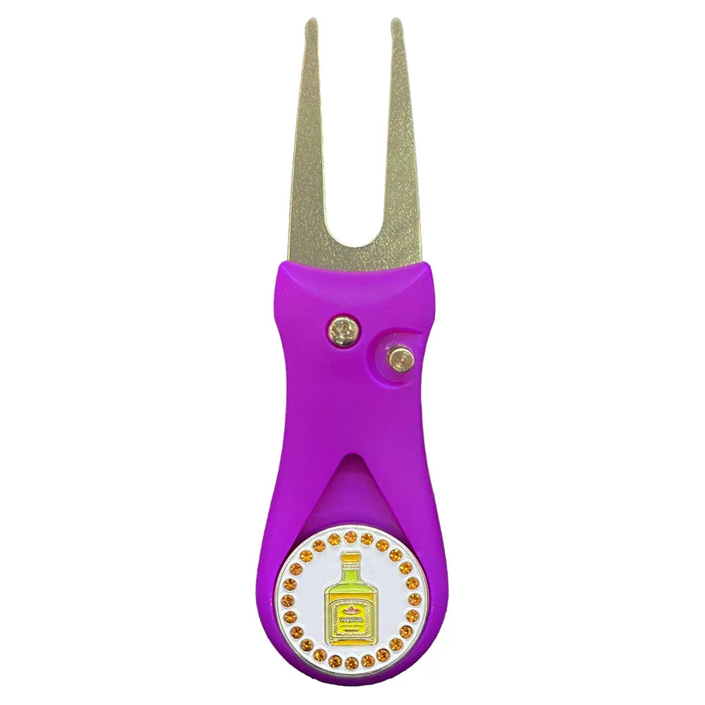 Tequila Bottle Golf Ball Marker With Colored Divot Repair Tool