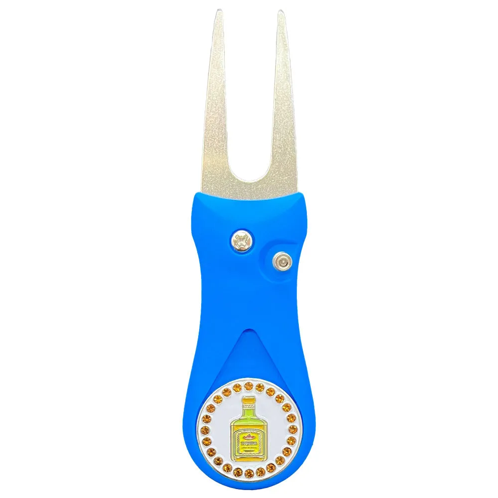 Tequila Bottle Golf Ball Marker With Colored Divot Repair Tool