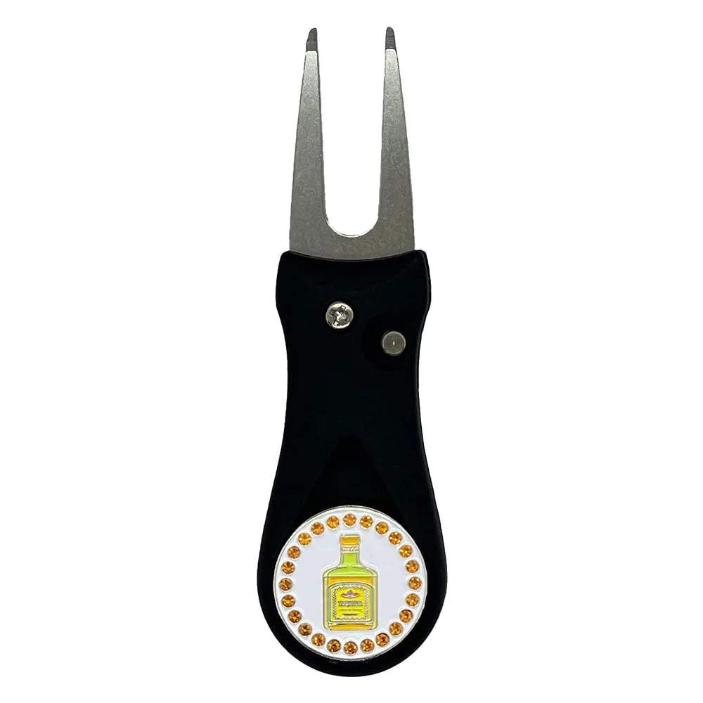 Tequila Bottle Golf Ball Marker With Colored Divot Repair Tool