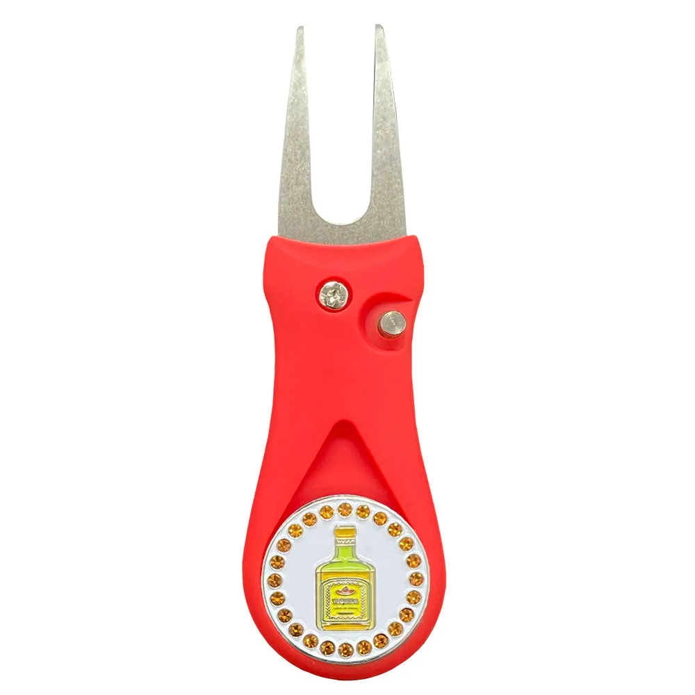 Tequila Bottle Golf Ball Marker With Colored Divot Repair Tool