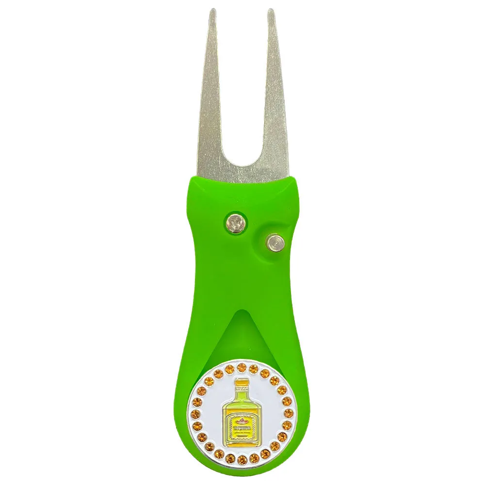 Tequila Bottle Golf Ball Marker With Colored Divot Repair Tool