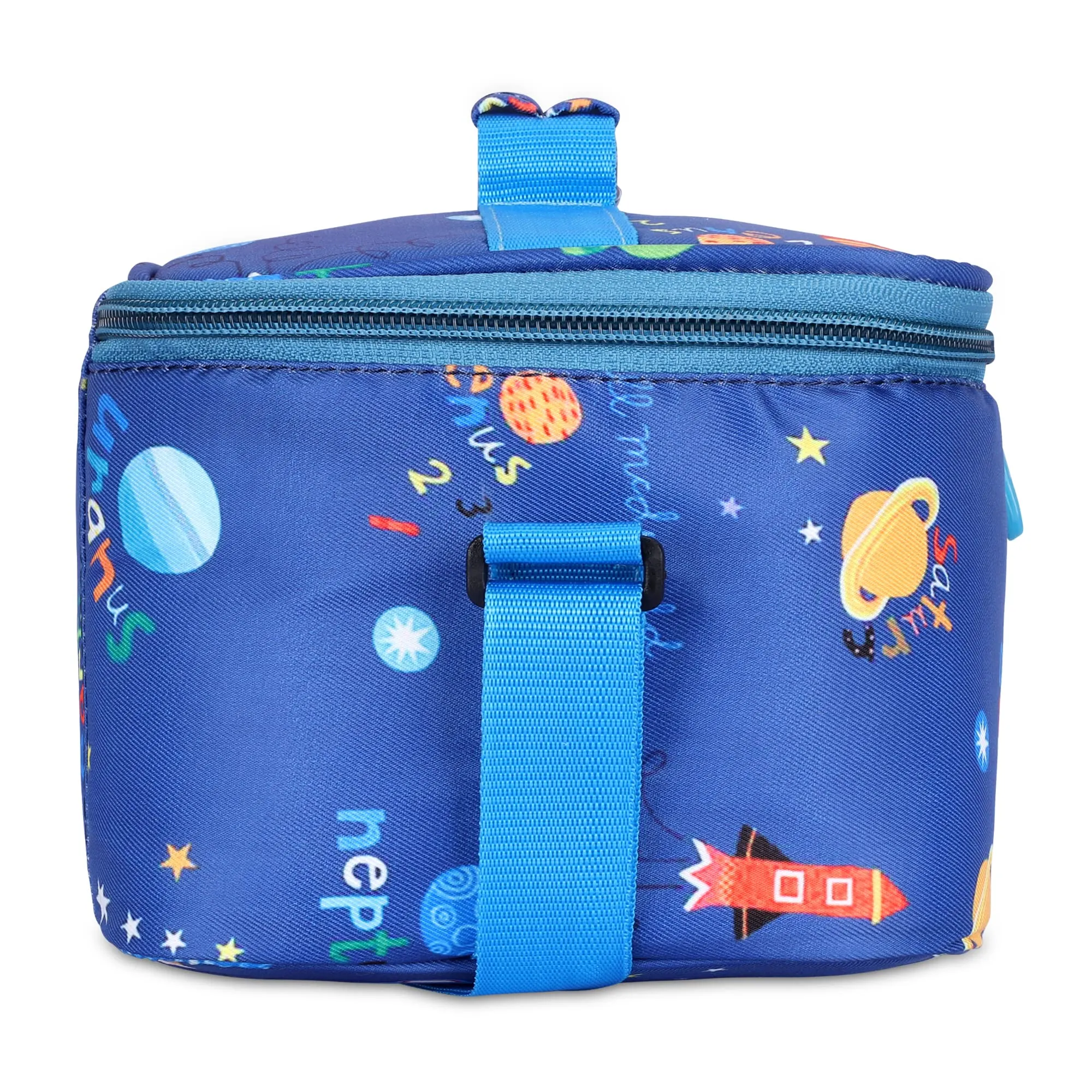 THE CLOWNFISH Snack Attack Series Polyester Printed Tiffin Carry Bag Lunch Bag Lunch Box Carrier Bag for School Picnic Travel Food Storage Bag (Dodger Blue)