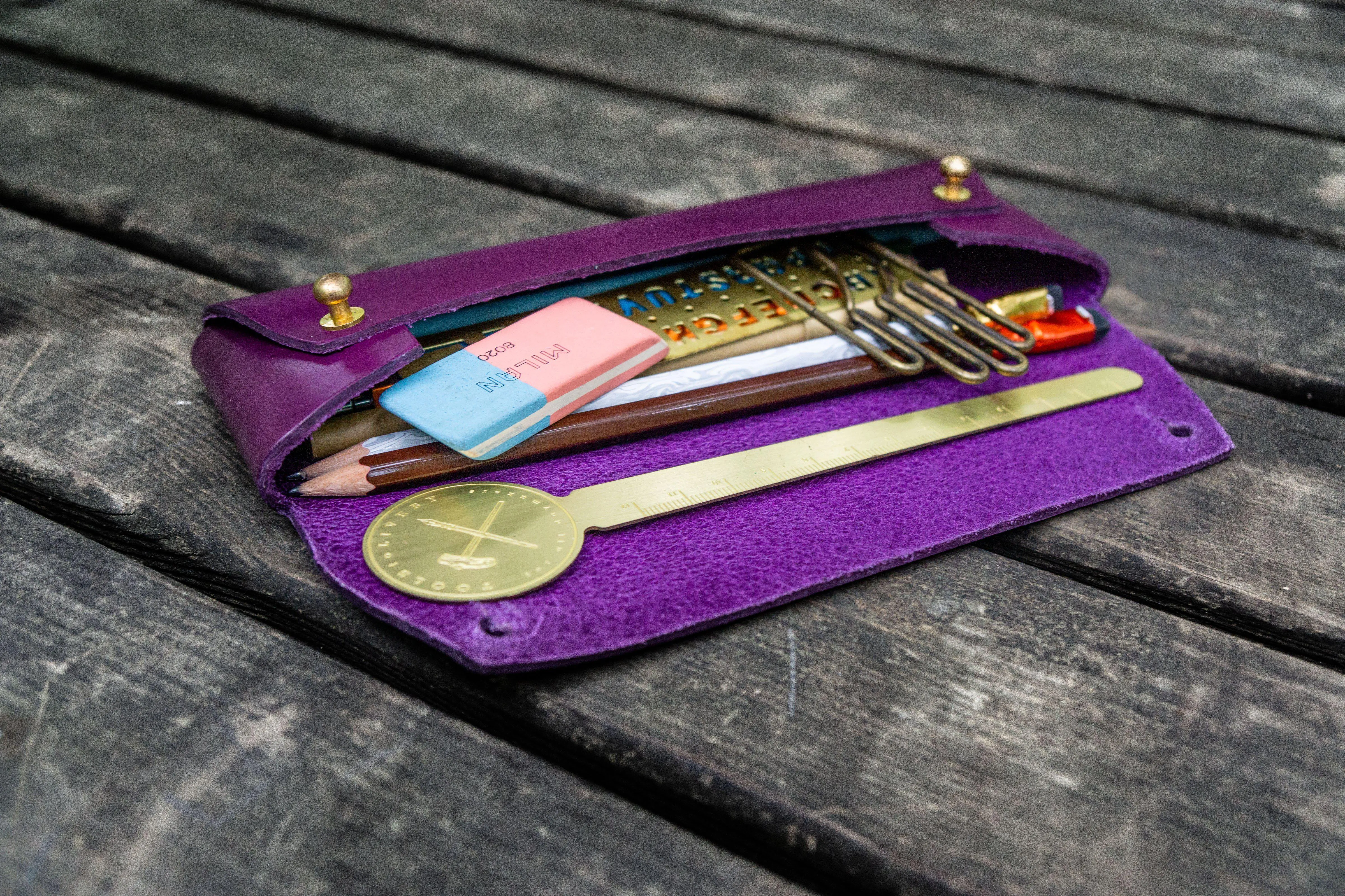 The Student Leather Pencil Case - Purple