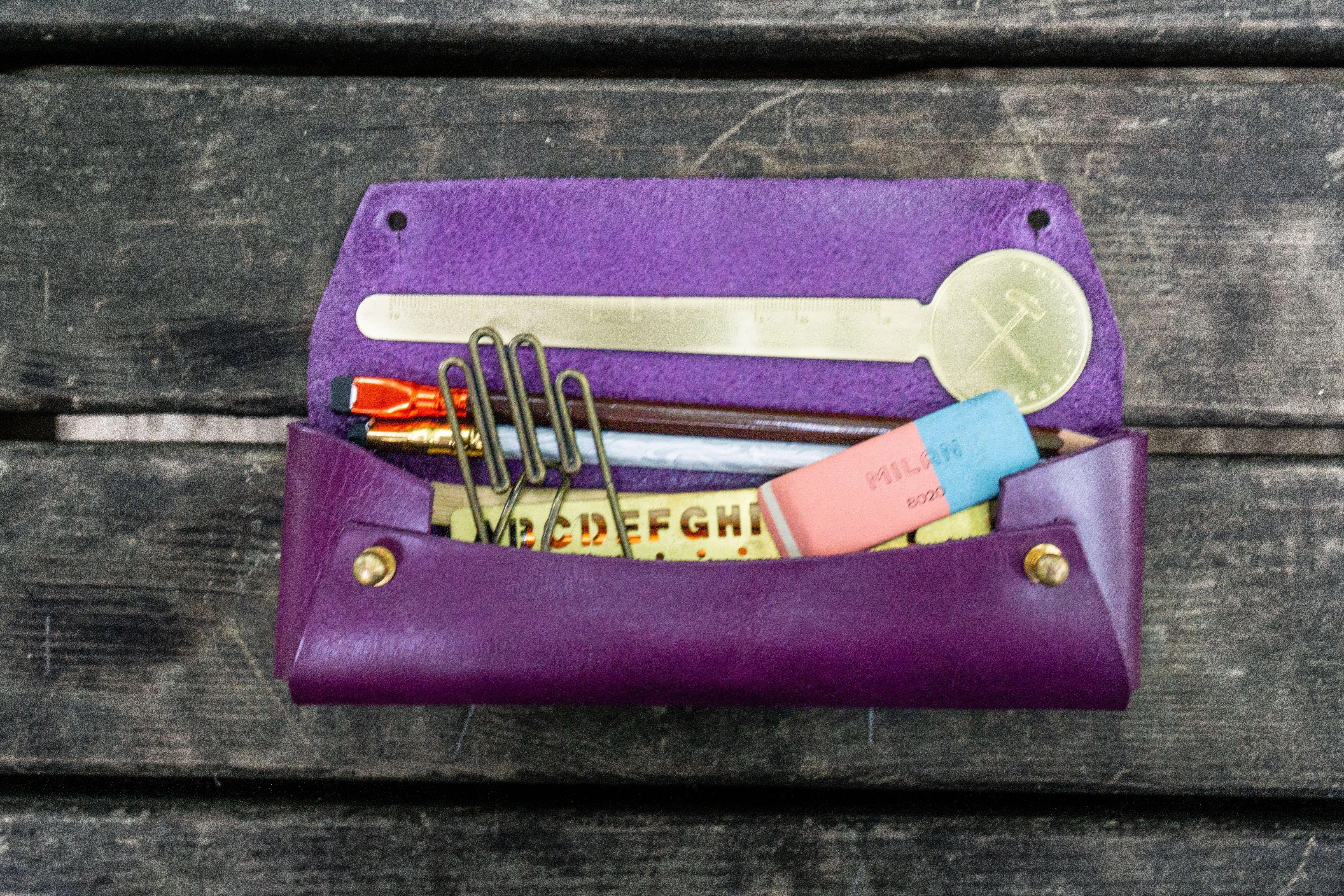 The Student Leather Pencil Case - Purple