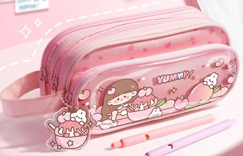 Three-Layer Portable Cartoon Pencil Case