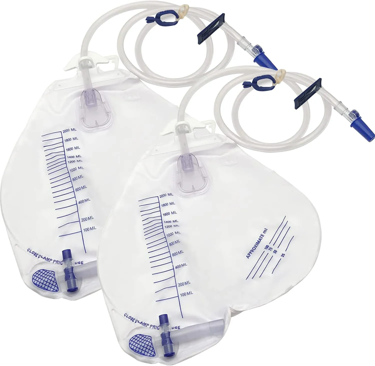 Urinary Drainage Bag with Anti-Reflux Chamber I 2000 mL Volume I 48" Drainage Tube, Clips and Hanging Hook