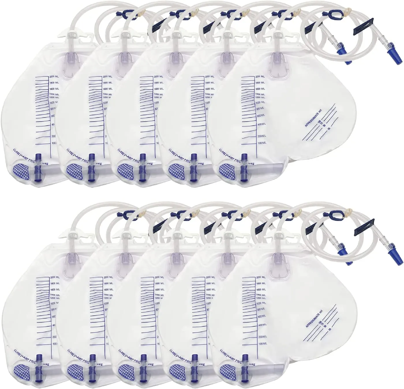 Urinary Drainage Bag with Anti-Reflux Chamber I 2000 mL Volume I 48" Drainage Tube, Clips and Hanging Hook