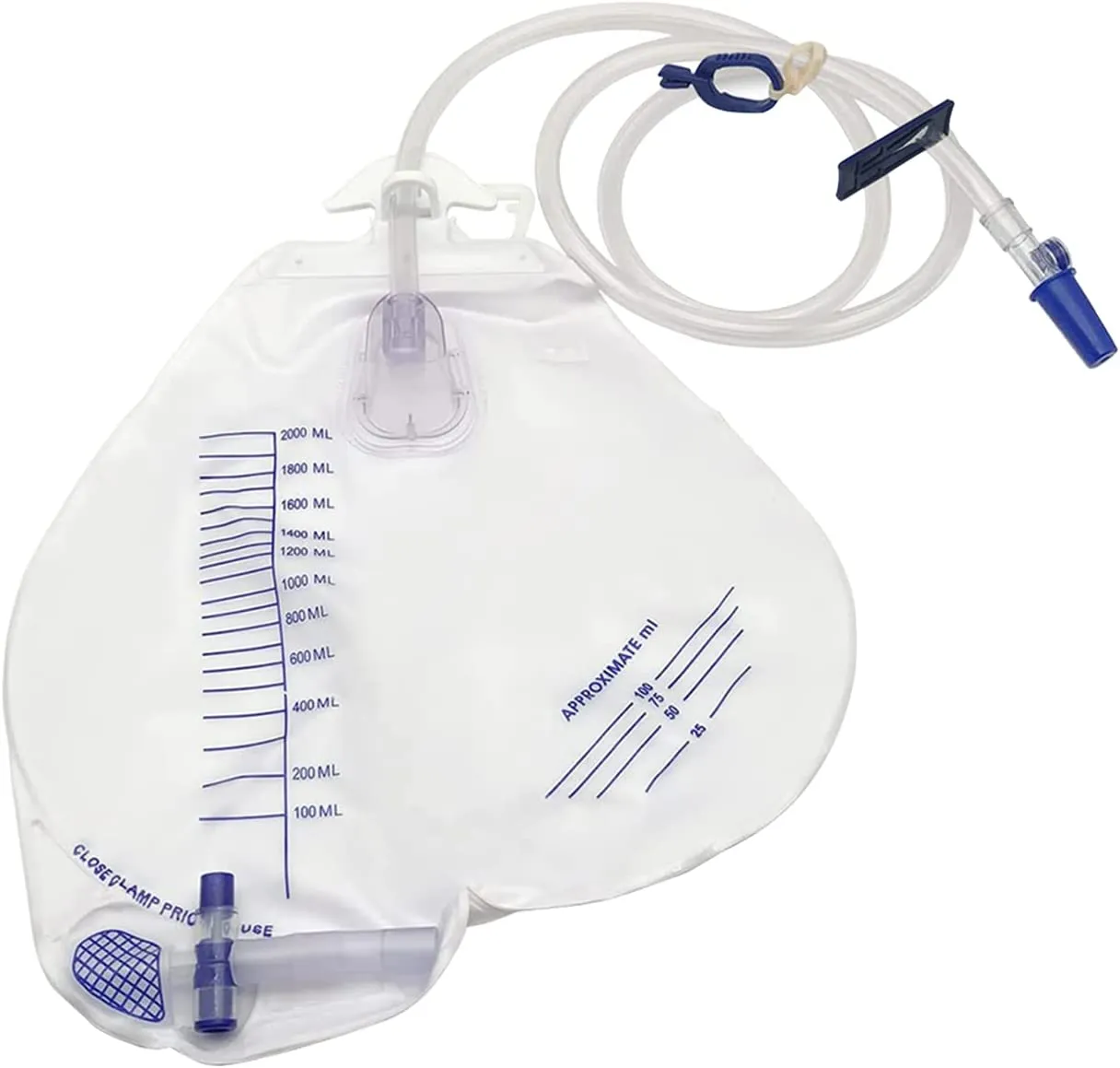 Urinary Drainage Bag with Anti-Reflux Chamber I 2000 mL Volume I 48" Drainage Tube, Clips and Hanging Hook