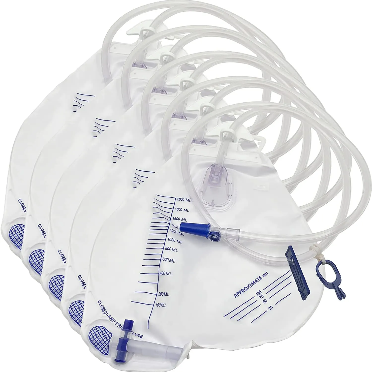 Urinary Drainage Bag with Anti-Reflux Chamber I 2000 mL Volume I 48" Drainage Tube, Clips and Hanging Hook