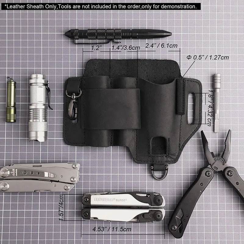 Utility Edc Outdoor Leather Multi Tool Sheath Use Extra Belt Loop Tool Bag