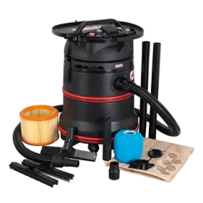 Vacuum Cleaner Industrial Wet/Dry 35L 1200W/230V Plastic Drum Class M Filtration Self-Clean Filter