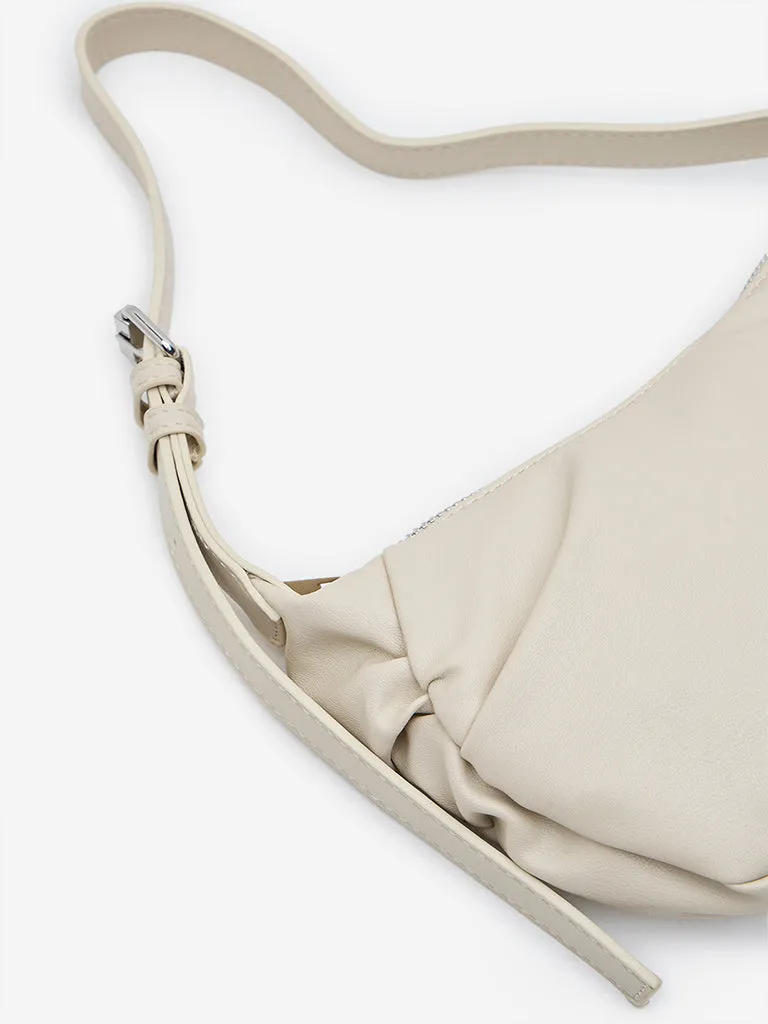 Westside Off-White Faux-Leather Baguette Bag