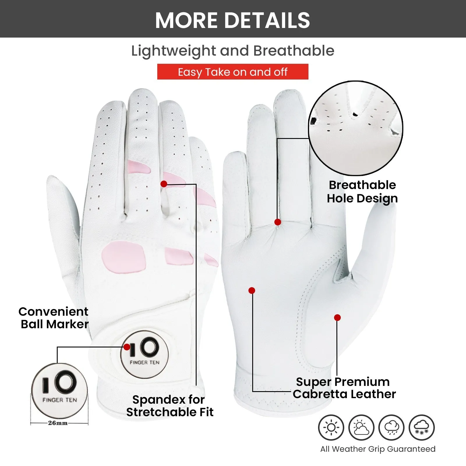 Women's Golf Glove with Ball Marker 3 Pack