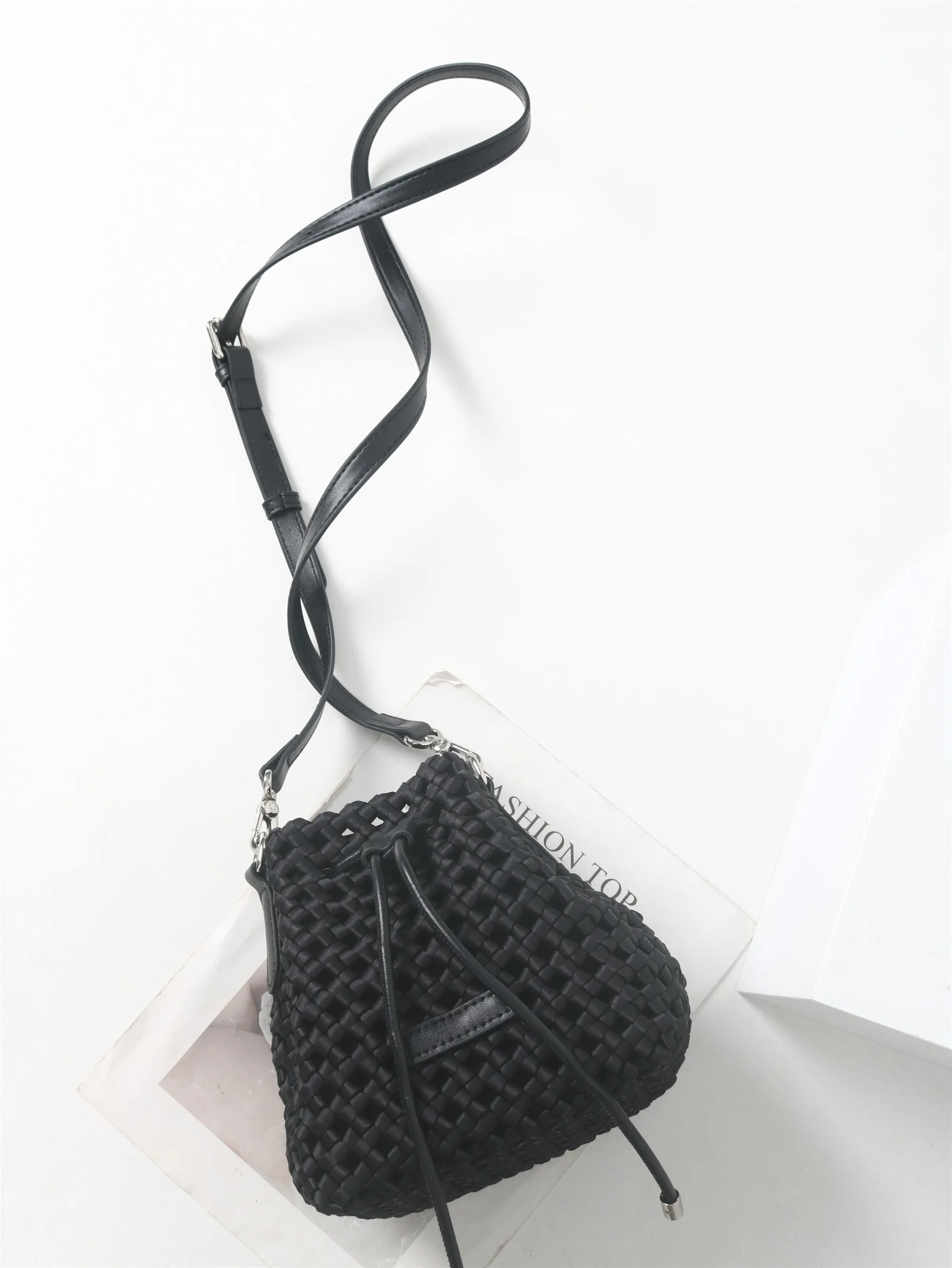 Womens Woven Velvet Bucket Slochy Cross Body Shoulder Bag