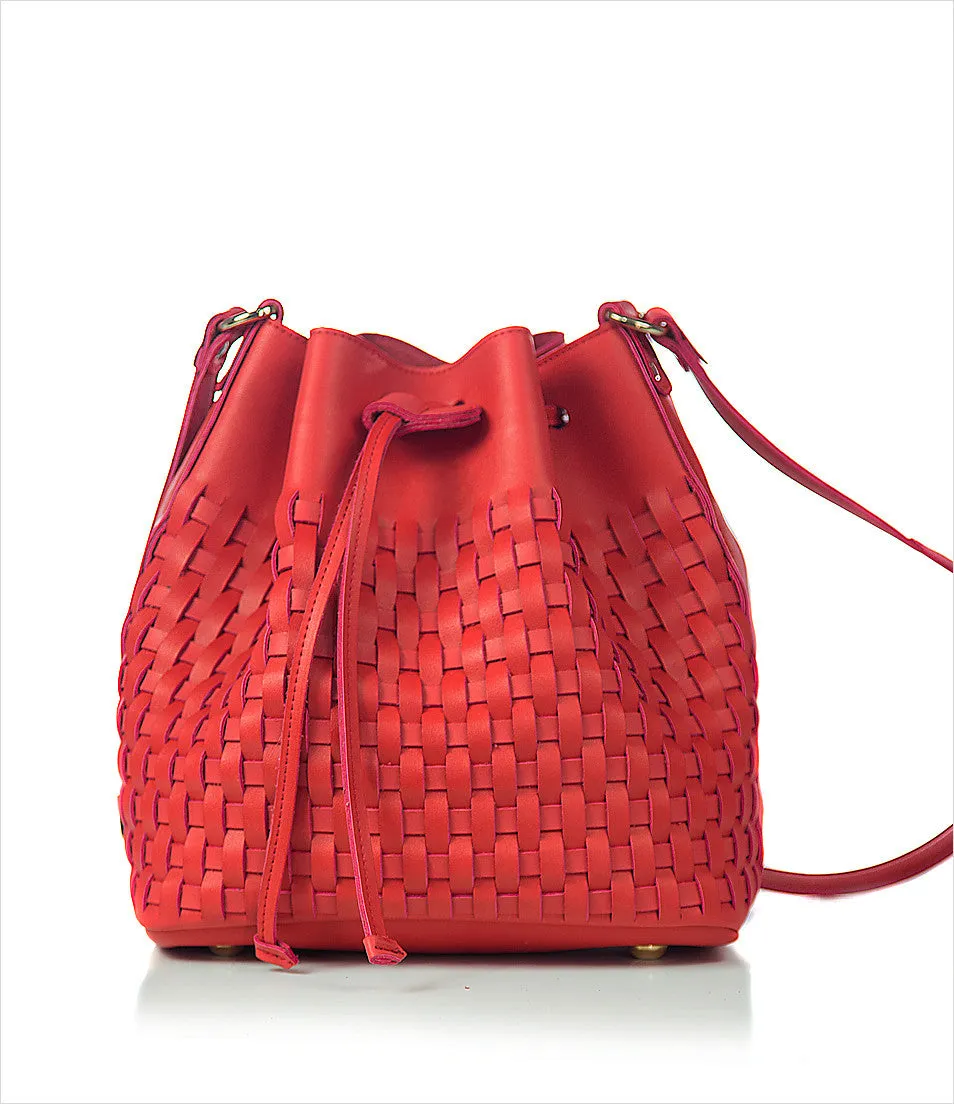 Woven Leather Bucket Bag