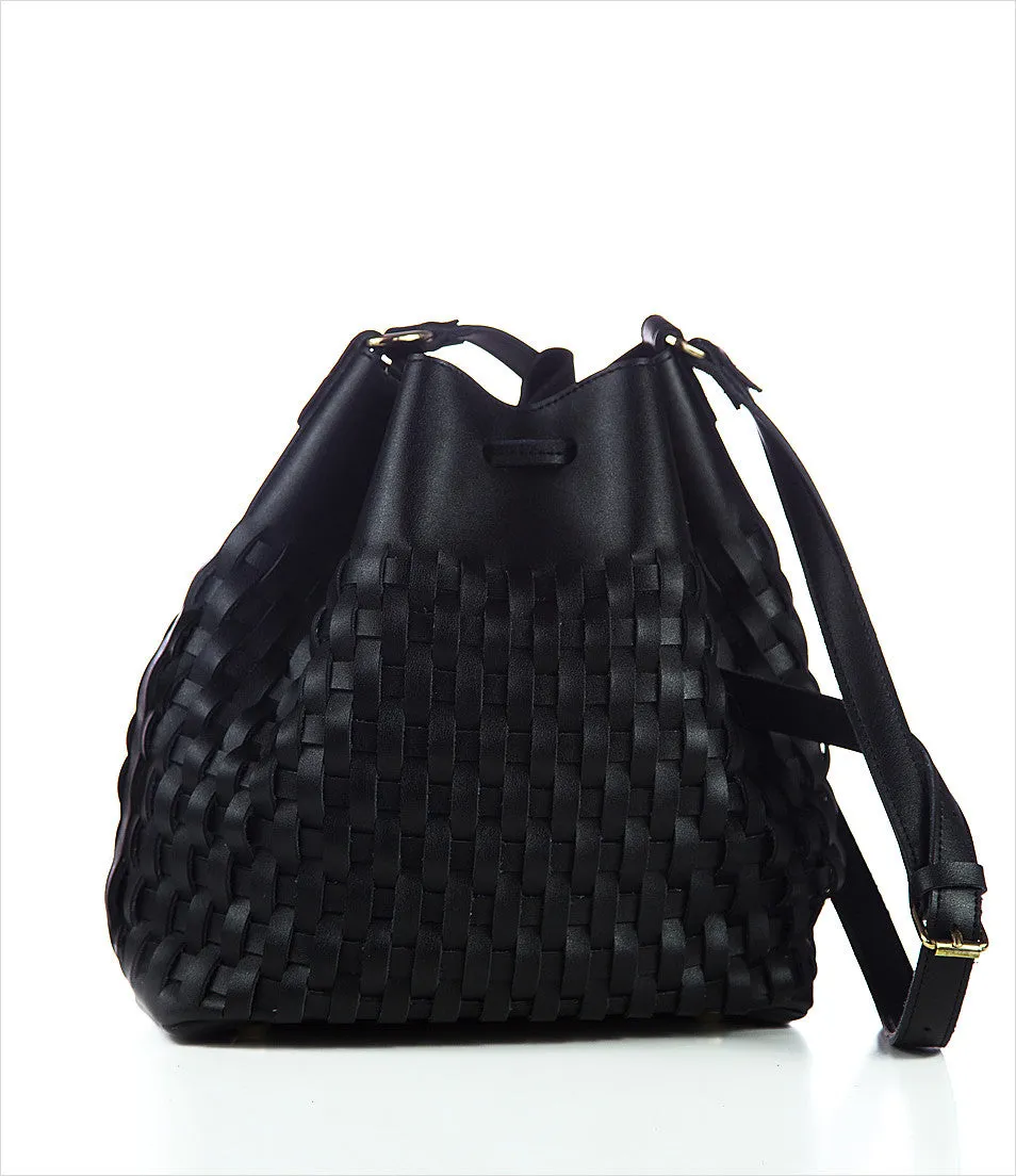 Woven Leather Bucket Bag