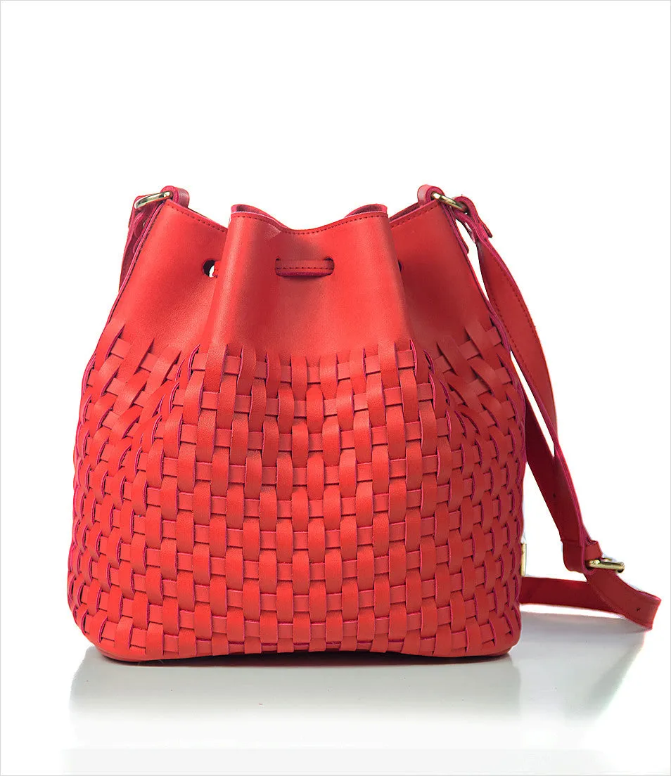 Woven Leather Bucket Bag