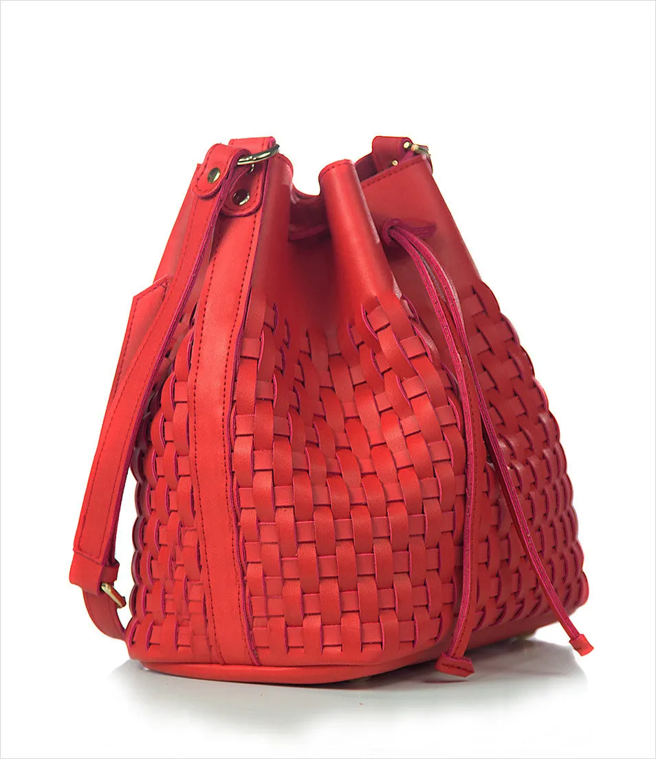 Woven Leather Bucket Bag