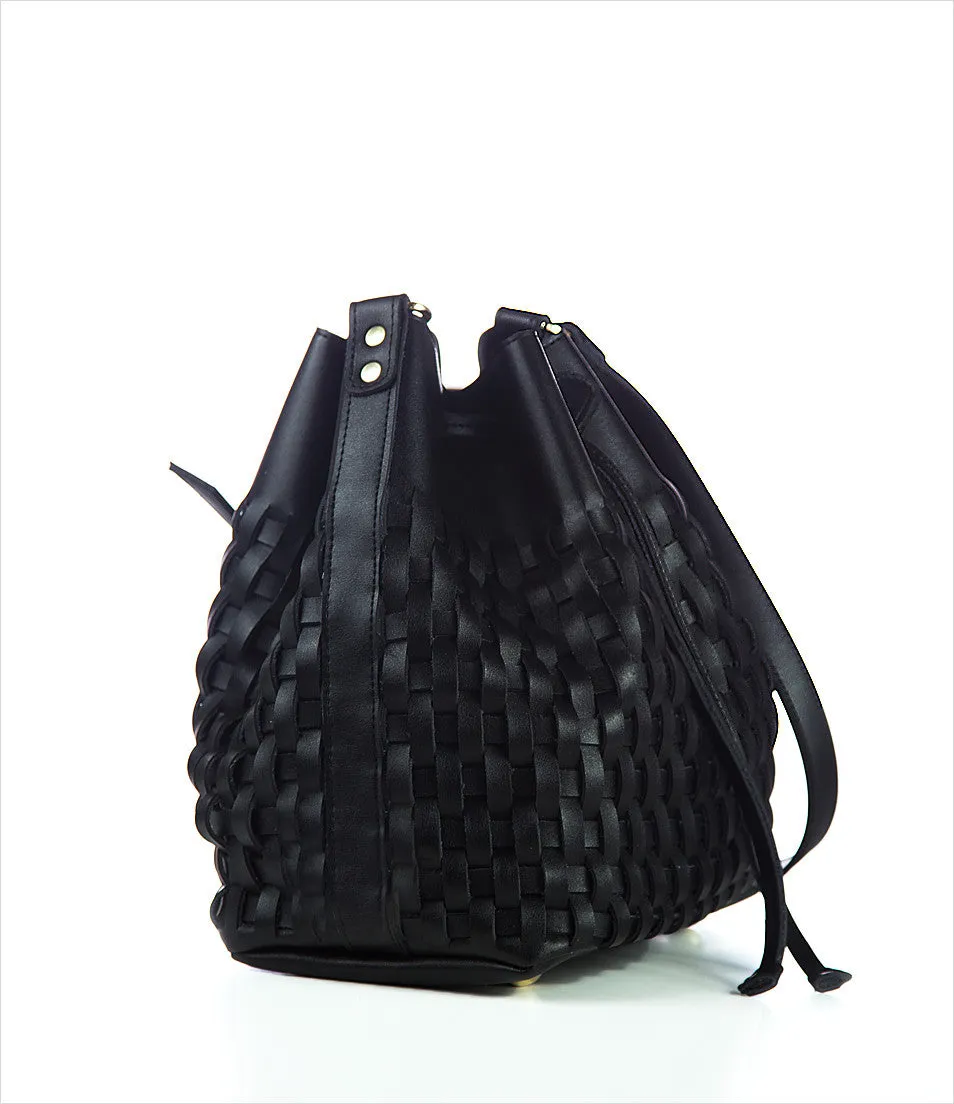 Woven Leather Bucket Bag